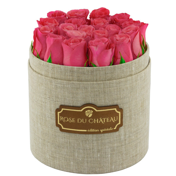 Edition Spéciale Lniany Box z Różowymi Różami Żywymi