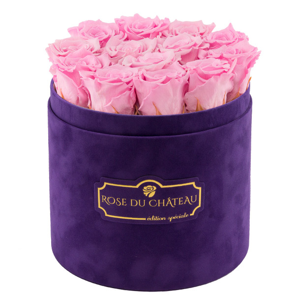 Bladoróżowe Wieczne Róże w Fioletowym Flokowanym Boxie