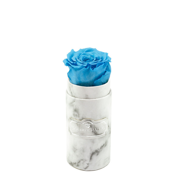 Błękitna Wieczna Róża w Białym Mini Marmurowym Boxie