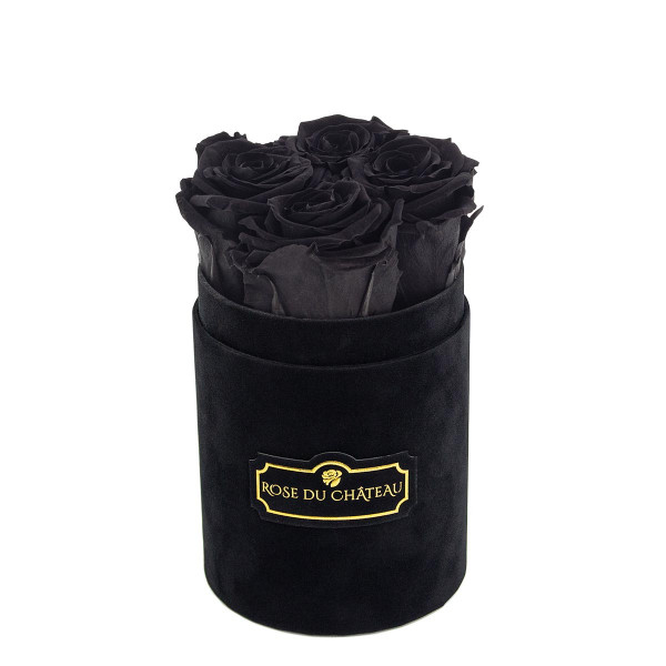 Czarne Wieczne Róże w Czarnym Flokowanym Baby Boxie