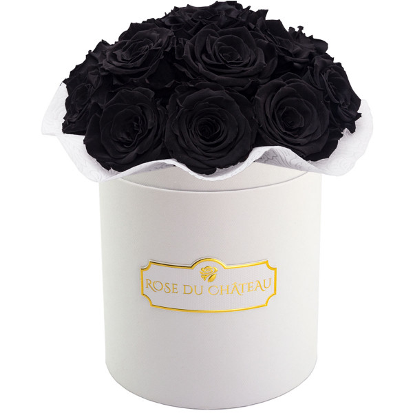 Czarne Wieczne Róże Bouquet w Białym Boxie