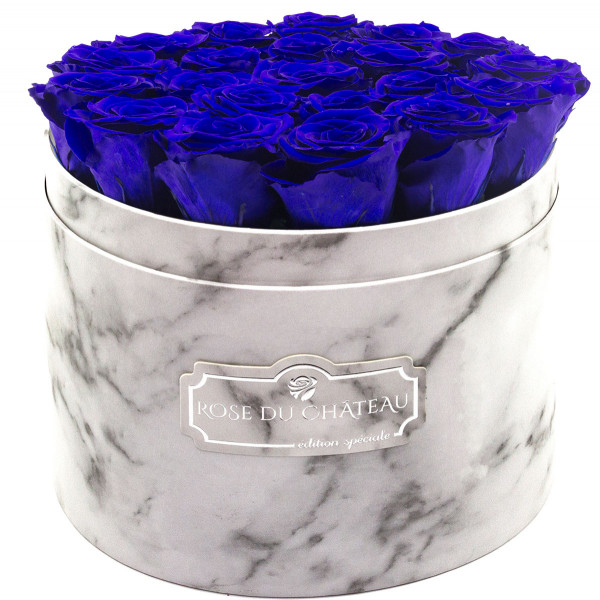 Niebieskie Wieczne Róże w Białym Dużym Marmurowym Boxie