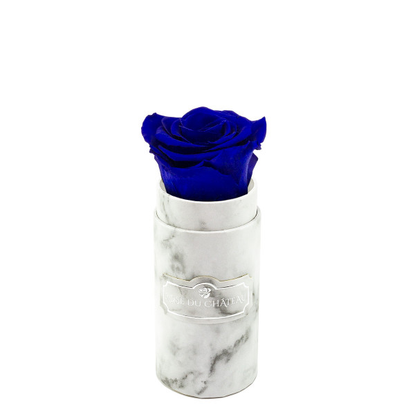 Niebieska Wieczna Róża w Białym Mini Marmurowym Boxie