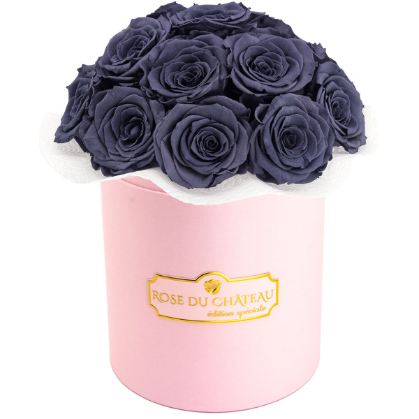 Szare Wieczne Róże Bouquet w Różowym Boxie
