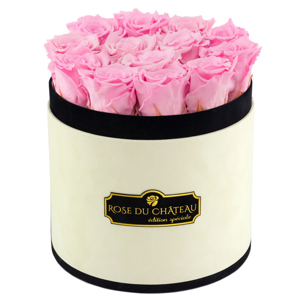 Bladoróżowe Wieczne Róże w Coco Flokowanym Boxie