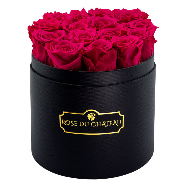 Różowe Wieczne Róże w Czarnym Okrągłym Boxie