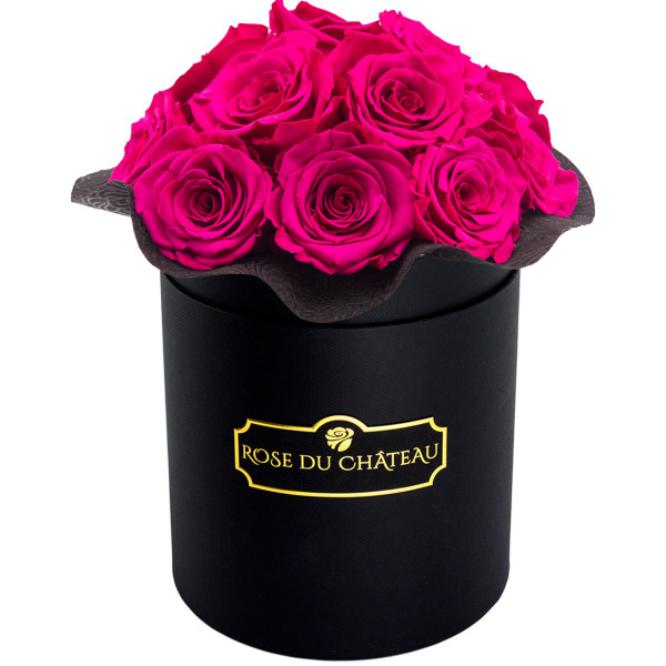 Różowe Wieczne Róże Bouquet w Czarnym Boxie