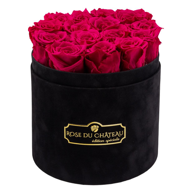 Różowe Wieczne Róże w Czarnym Flokowanym Boxie