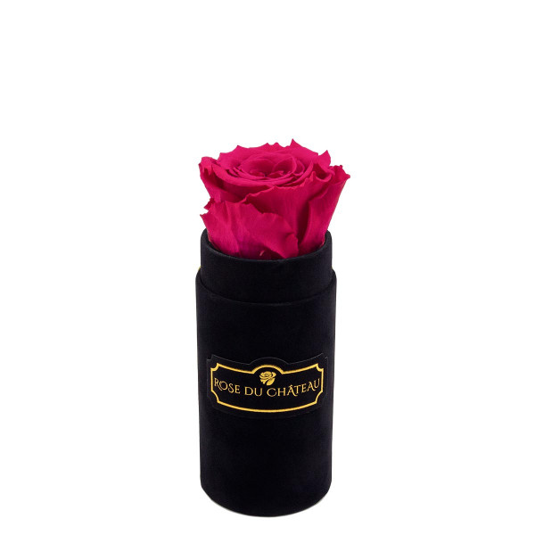 Różowa Wieczna Róża w Czarnym Mini Flokowanym Boxie