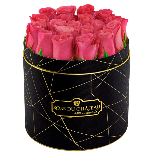 Édition Spéciale Czarny Industrialny Box z Różowymi Różami Żywymi