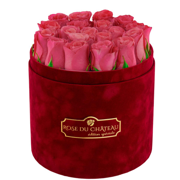 Édition Spéciale Bordowy Flokowany Box z Różowymi Różami Żywymi