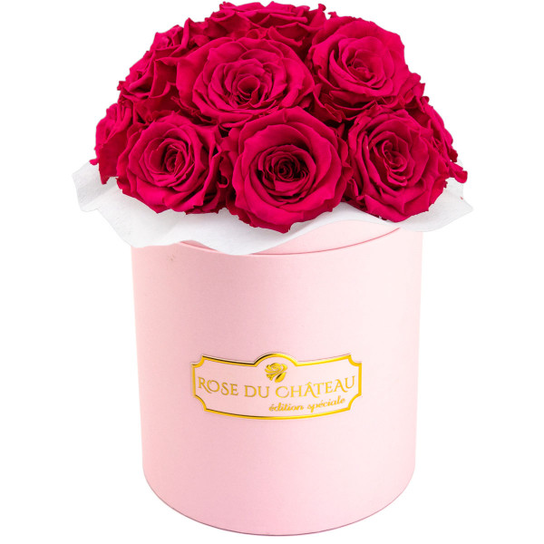 Różowe Wieczne Róże Bouquet w Różowym Boxie