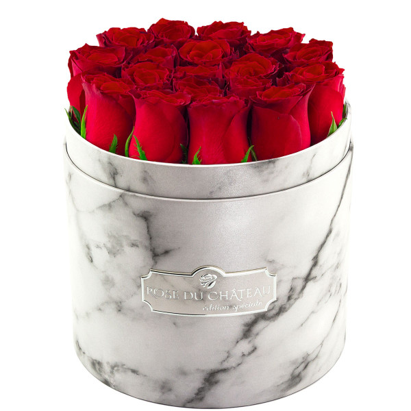 Édition Spéciale Biały Marmurowy Box z Czerwonymi Różami Żywymi