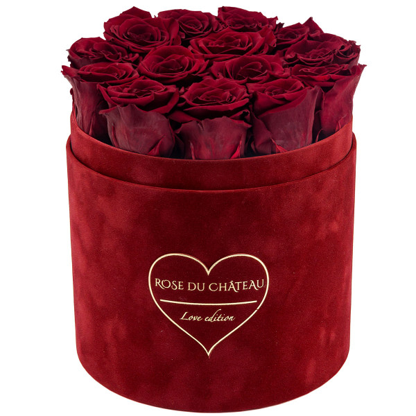 Czerwone Wieczne Róże w Czerwonym Flokowanym Flowerboxie - LOVE EDITION