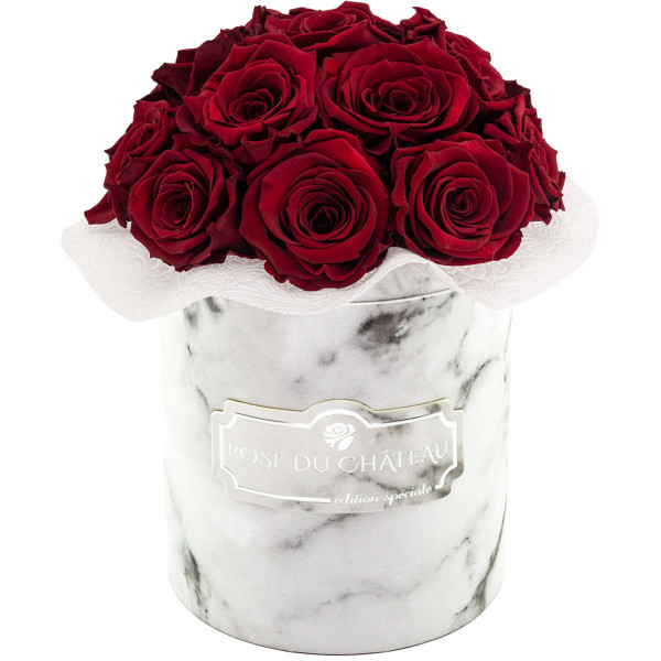 Czerwone Wieczne Róże Bouquet w Białym Marmurowym Boxie
