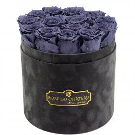 Szare Wieczne Róże w Antracytowym Flokowanym Boxie