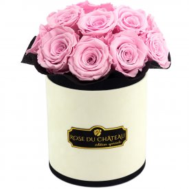 Bladoróżowe Wieczne Róże Bouquet w Coco Flokowanym Boxie