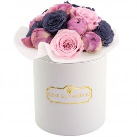 Grey Pastel Wieczne Piwonie Bouquet w Białym Boxie