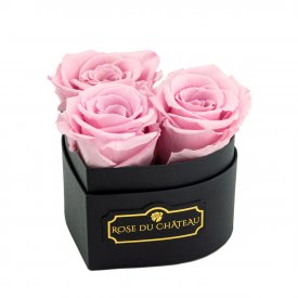 Bladoróżowe Róże Wieczne w Czarnym Mini Boxie Heart