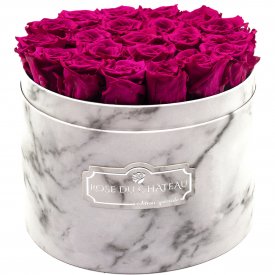 Różowe Wieczne Róże w Białym Dużym Marmurowym Boxie