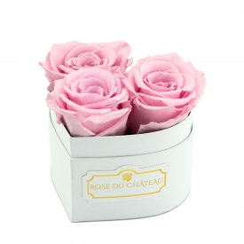 Bladoróżowe Róże Wieczne w Białym Mini Boxie Heart