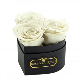 Białe Róże Wieczne w Czarnym Mini Boxie Heart