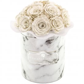 Białe Wieczne Róże Bouquet w Białym Marmurowym Boxie