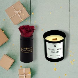Świeca Zapachowa Christmas Dream & Czerwona Wieczna Róża w Czarnym Mini Boxie