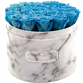 Błękitne Wieczne Róże w Białym Dużym Marmurowym Boxie