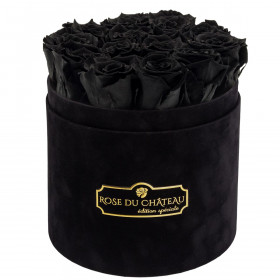 Czarne Wieczne Róże w Czarnym Flokowanym Boxie