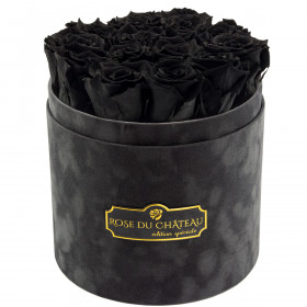 Czarne Wieczne Róże w Antracytowym Flokowanym Boxie