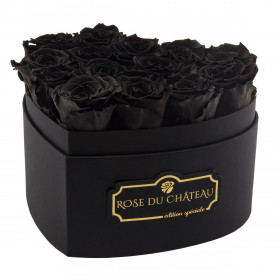 Czarne Wieczne Róże w Czarnym Boxie Heart