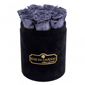 Szare Wieczne Róże w Czarnym Małym Flokowanym Boxie