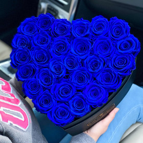 Niebieskie Wieczne Róże w Dużym Boxie Heart
