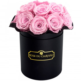 Bladoróżowe Wieczne Róże Bouquet w Czarnym Boxie