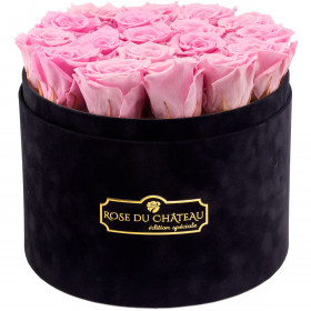 Bladoróżowe Wieczne Róże w Czarnym Dużym Flokowanym Boxie