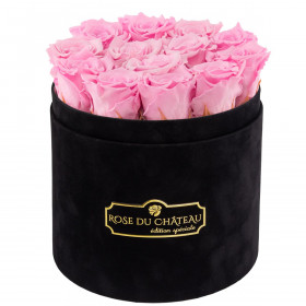 Bladoróżowe Wieczne Róże w Czarnym Flokowanym Boxie