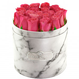 Édition Spéciale Biały Marmurowy Box z Różowymi Różami Żywymi