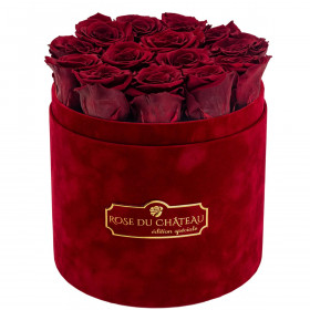 Czerwone Wieczne Róże w Bordowym Flokowanym Boxie