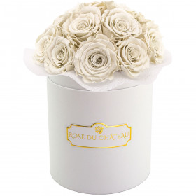 Białe Wieczne Róże Bouquet w Białym Boxie
