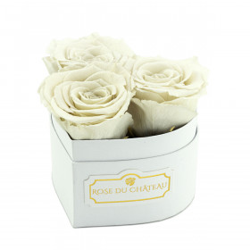 Białe Róże Wieczne w Białym Mini Boxie Heart