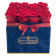 Czerwone Róże Wieczne w Granatowym Flokowanym Kwadratowym Boxie
