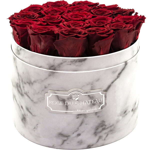 Rose eterne rosse in flowerbox marmo bianco grande