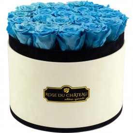 Rose eterne azzurre in flowerbox marmo bianco grande