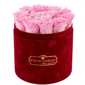 Rose eterne rosa pallido in flowerbox floccato bordeaux
