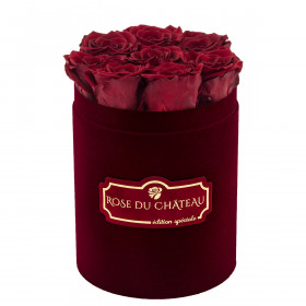 Rose eterne rosse in flowerbox floccato bordeaux piccolo