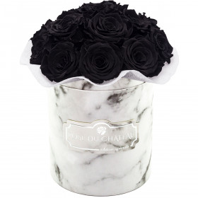 Rose eterne nere mazzo in flowerbox marmo bianco piccolo