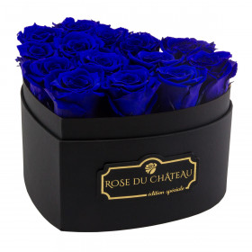 Rose eterne blu in box cuore nero