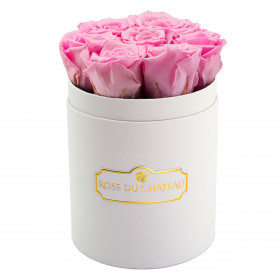 Rose eterne rosa pallido in flowerbox bianco piccolo
