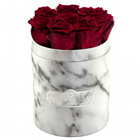 Rose eterne rosse in flowerbox marmo bianco piccolo 